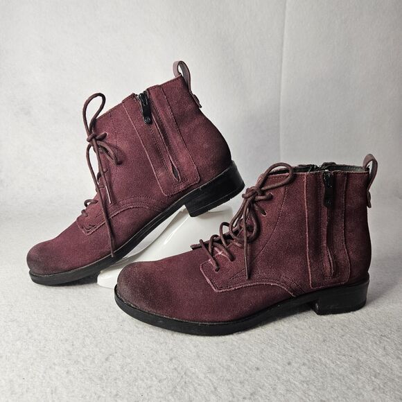 Bussola Leather Bootie Sz 38 Maroon Round Toe Wine Lace Up - Picture 1 of 5